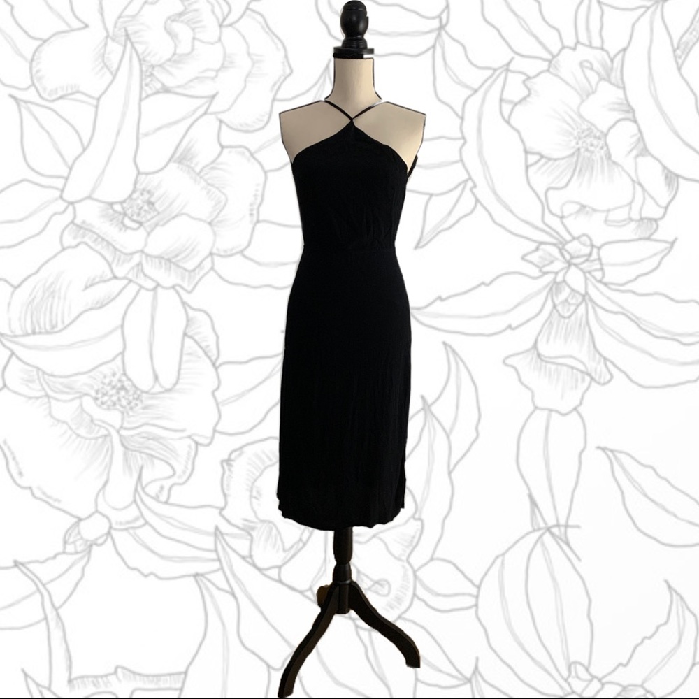 Reformation black midi slip dress